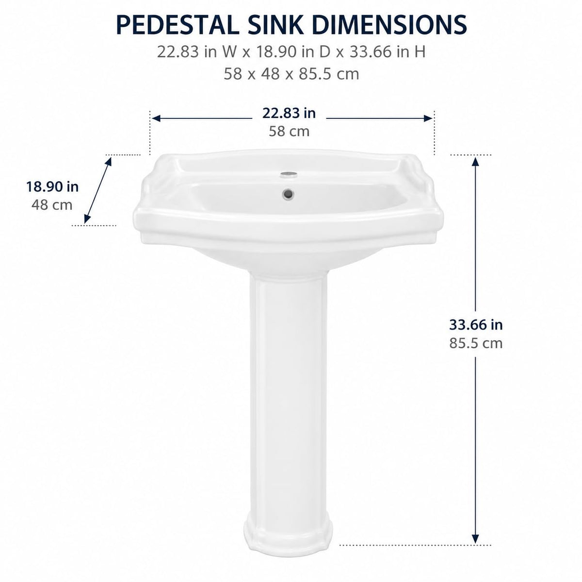 Garvee White Ceramic Pedestal Bathroom Sink, Single Hole Freestanding Basin