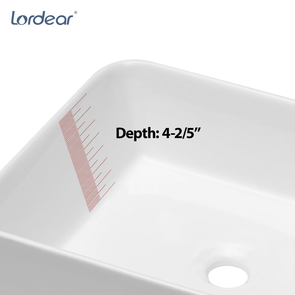 Lordear Wall Mount Bathroom Sink 21x12 Inch White Rectangle Sink with Overflow Porcelain Ceramic Floating Bathroom Vessel Sinks, Wall Hung Wash Hand Basin