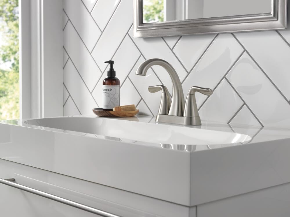 Delta Arvo Centerset Bathroom Faucet, Brushed Nickel 2-Handle Bathroom Faucet, Delta Bathroom Sink Faucet, Brushed Nickel 3-Hole Bathroom Faucet, Spotshield Stainless 25840LF-SS
