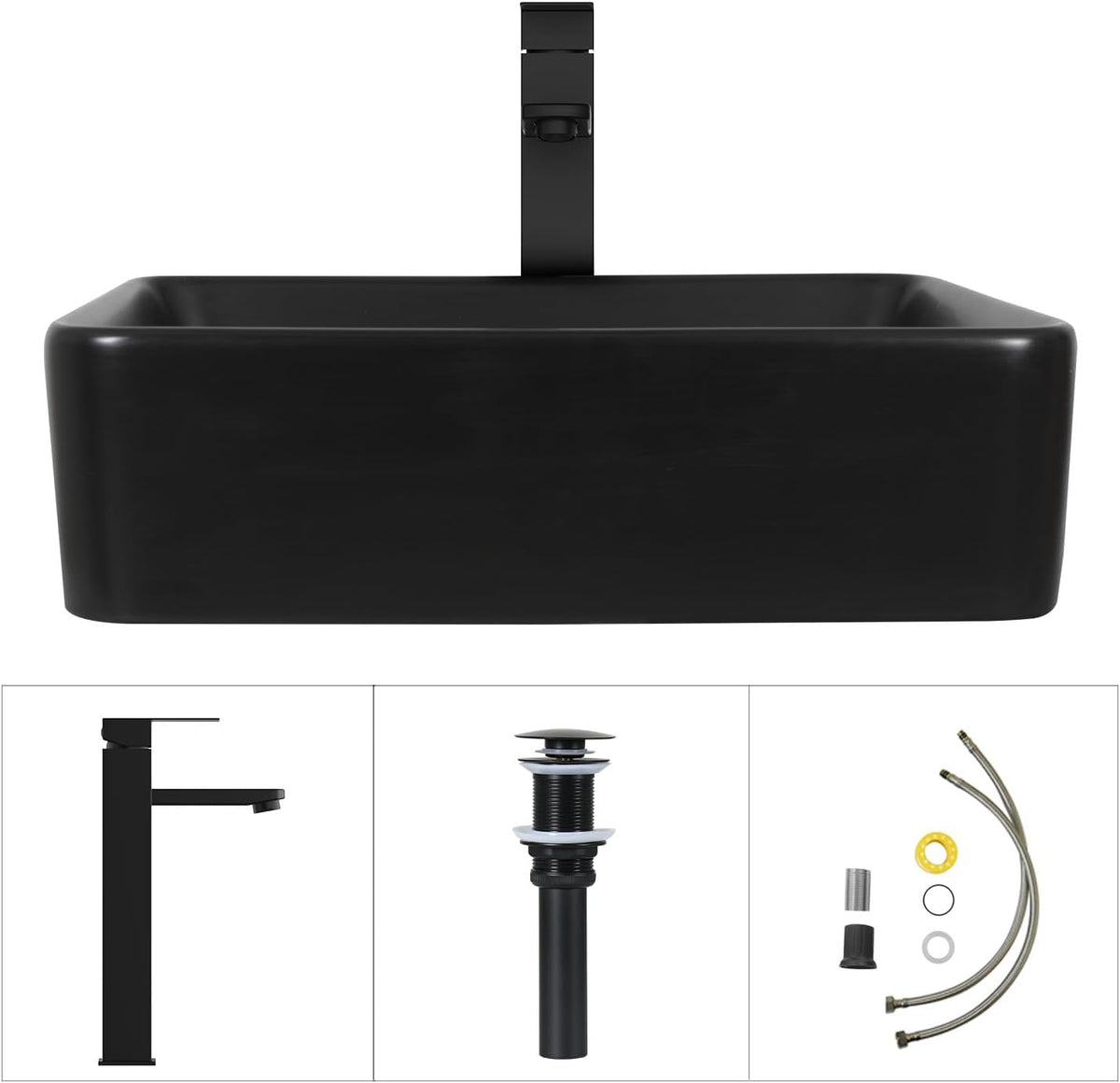 Ceramic Bathroom Sink, Black 19" x 15" Above Counter Porcelain Vessel Sink