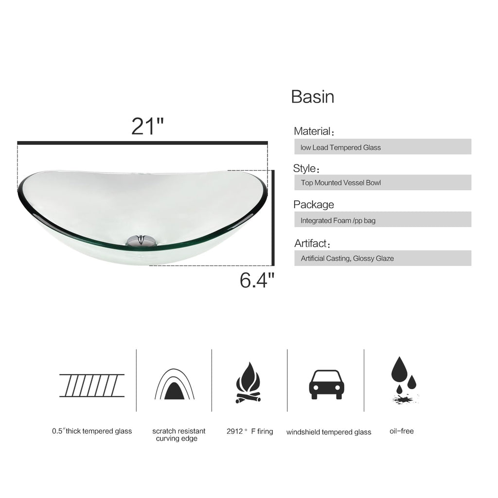 Bathroom Boat Shape Artistic Glass Vessel Sink, Gold
