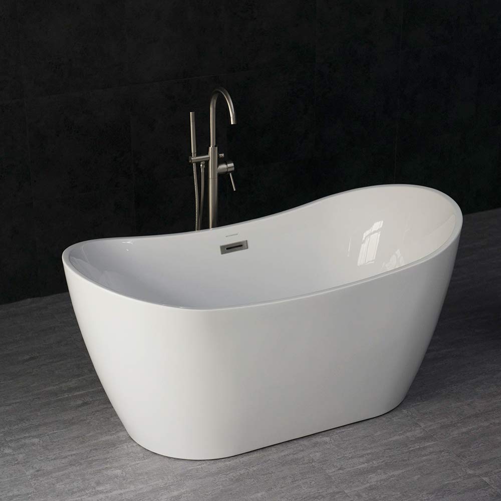 WOODBRIDGE 71" Acrylic Freestanding Bathtub Contemporary Soaking White Tub with Brushed Gold Overflow and Drain,B0017-BG