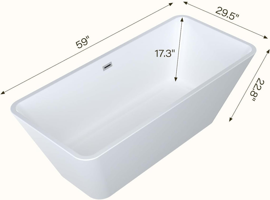 67'' Acrylic Freestanding Bathtub, Extra-Deep Soaking Free Standing Tub for Luxurious Bathing Experience, with Chrome Drain, for Main Bathroom, Black & White
