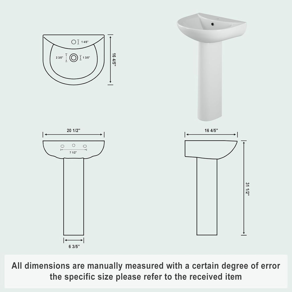 20"x17" Ceramic Pedestal Bathroom Sink with, Single Hole Faucet - Space-Saving Design for Half Baths & Rooms