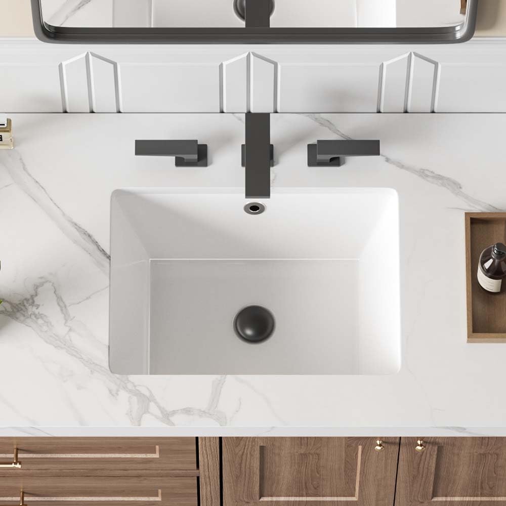 18in Undermount Bathroom Sink Rectangular, 18.1" x 13.8" Vessel Sink Rectrangle Undermount Bathroom Sink White Ceramic Lavatory Vanity Vessel Sink with Overflow
