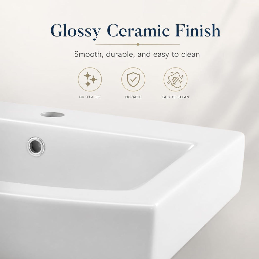 Garvee White Ceramic Pedestal Bathroom Sink, Single Hole Freestanding Basin