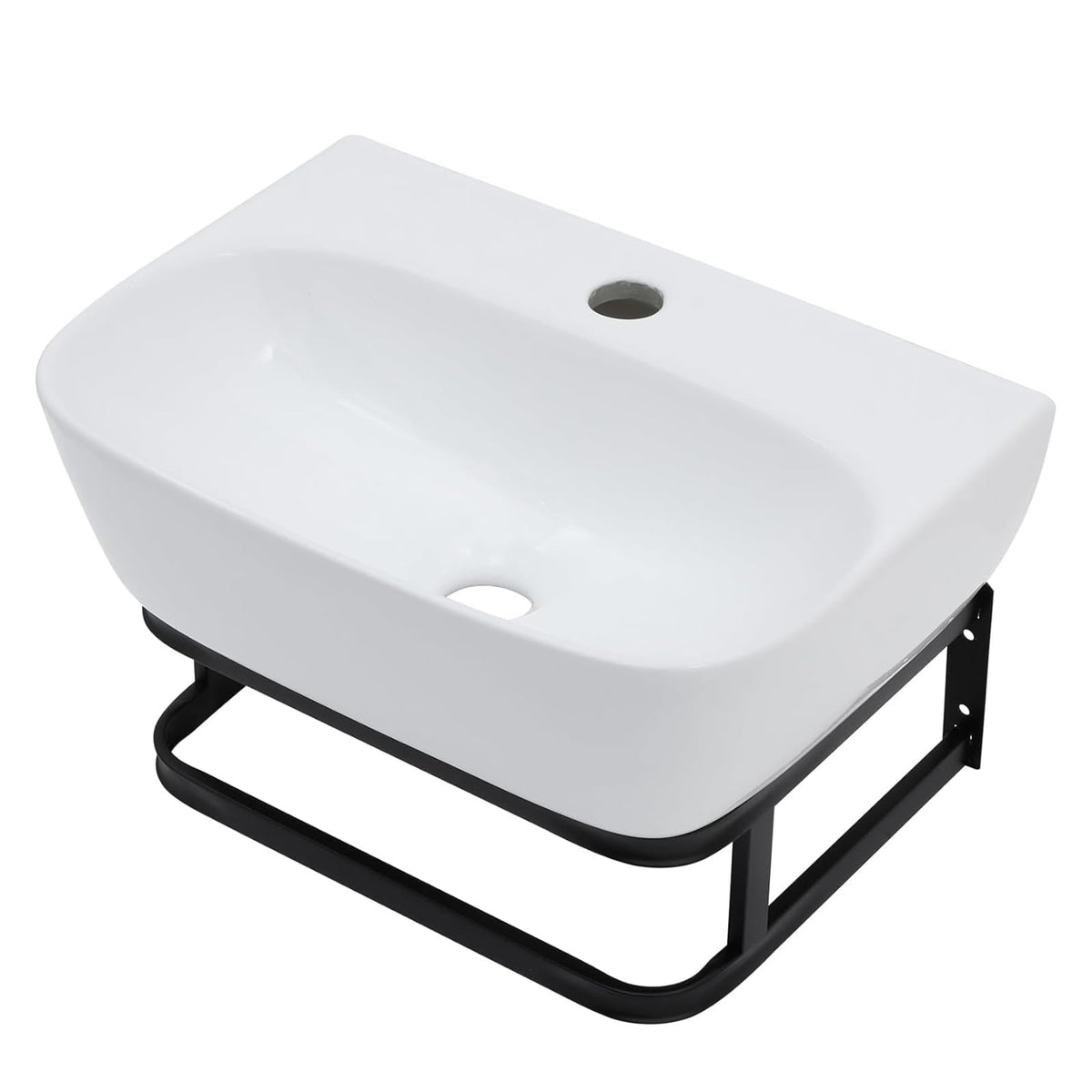 Lordear Wall Mount Bathroom Sink 21x12 Inch White Rectangle Sink with Overflow Porcelain Ceramic Floating Bathroom Vessel Sinks, Wall Hung Wash Hand Basin