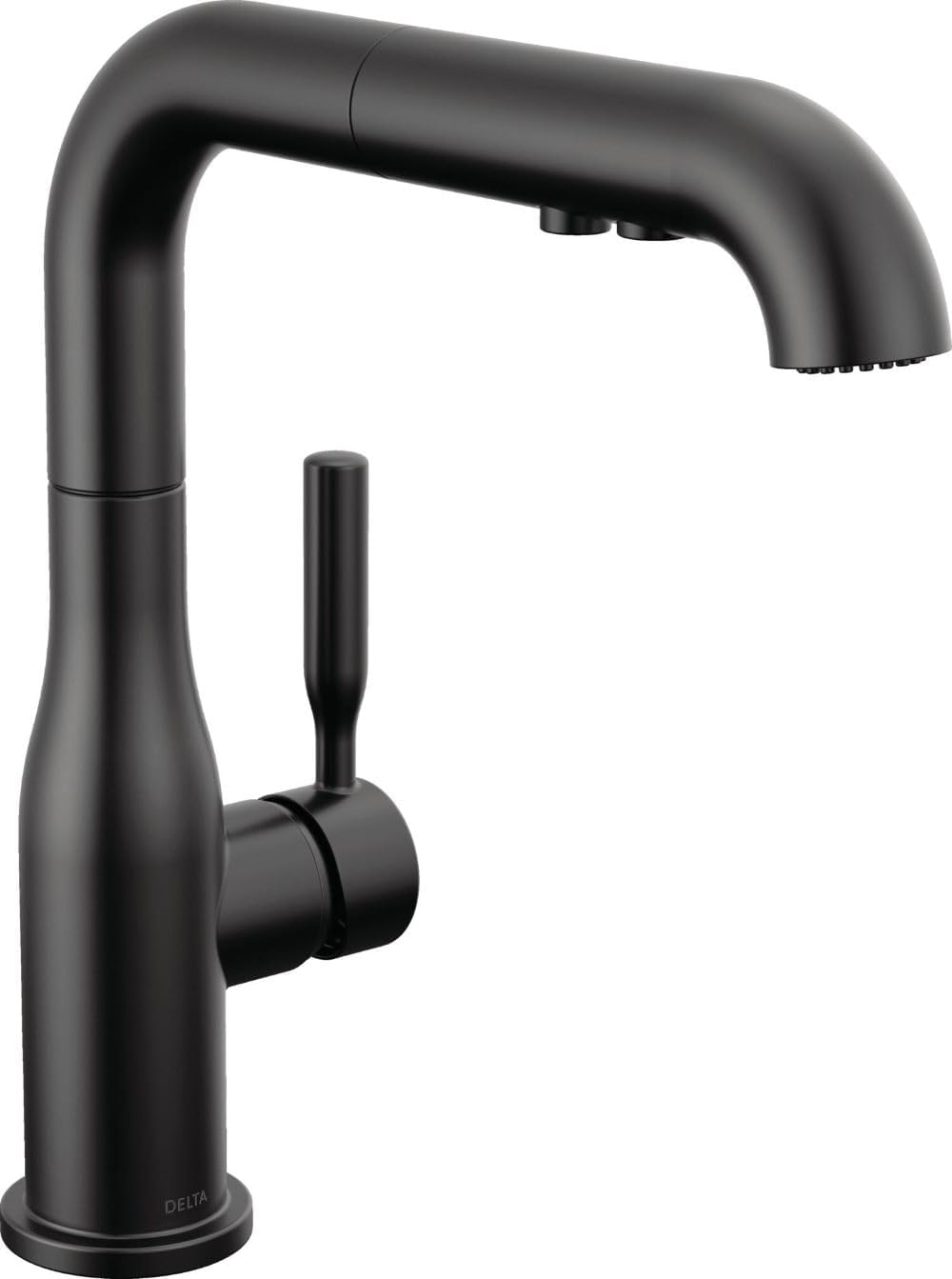 Delta Almari Matte Black Kitchen Faucet with Pull-Out Sprayer, Modern Single Hole Kitchen Sink Faucet, Single Handle, Matte Black 16943-BL-DST