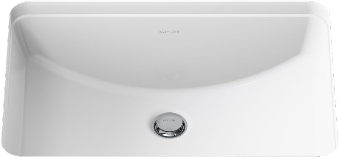 KOHLER 2214-0 Ladena Rectangular Undermount Bathroom Sink With Curved Bottom, 20-7/8" W X 14-3/8" L, White