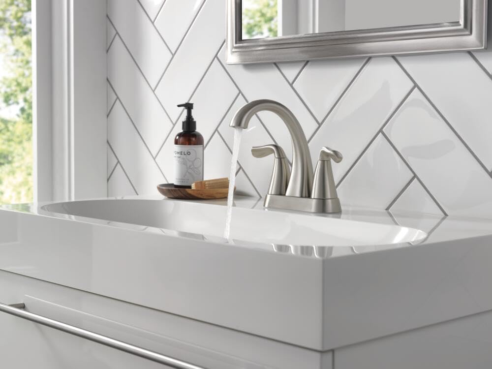 Delta Arvo Centerset Bathroom Faucet, Brushed Nickel 2-Handle Bathroom Faucet, Delta Bathroom Sink Faucet, Brushed Nickel 3-Hole Bathroom Faucet, Spotshield Stainless 25840LF-SS