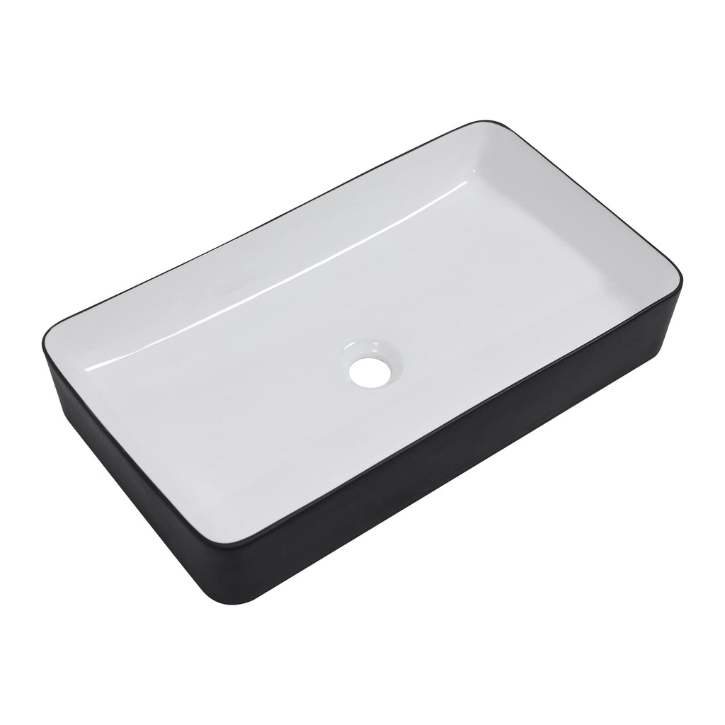 Bathroom Vessel Sink 19"x15" Rectangle Sink Above Counter White Porcelain Ceramic Modern Vanity Sink Art Basin with Faucet Hole