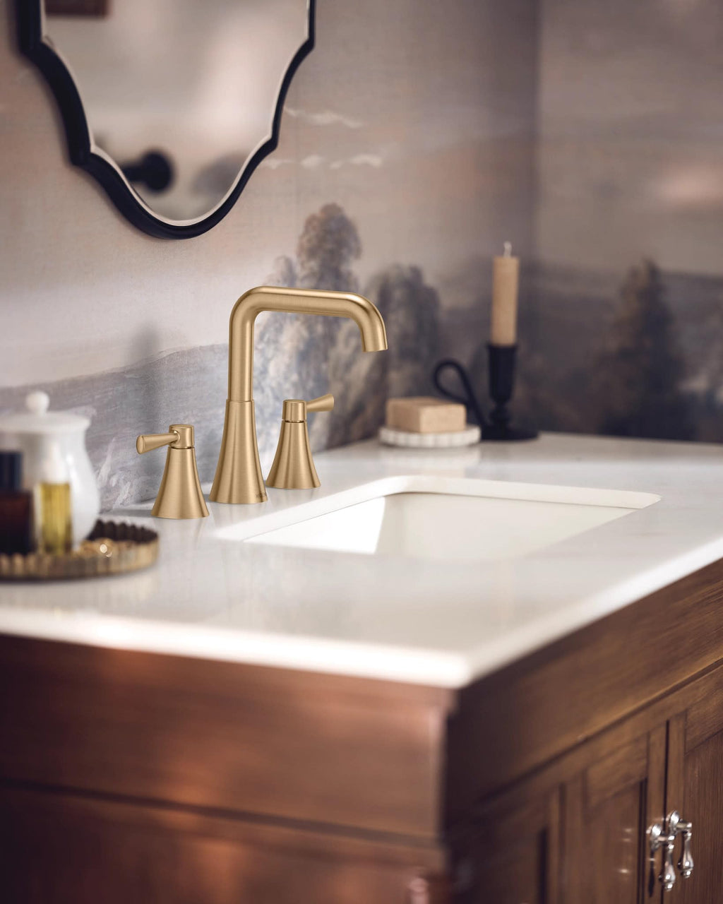 Moen Ronan Matte Black Double Bend Single Hole Modern Bathroom Sink Faucet with Optional Deckplate and Spring Loaded Drain Assembly, 84024BL