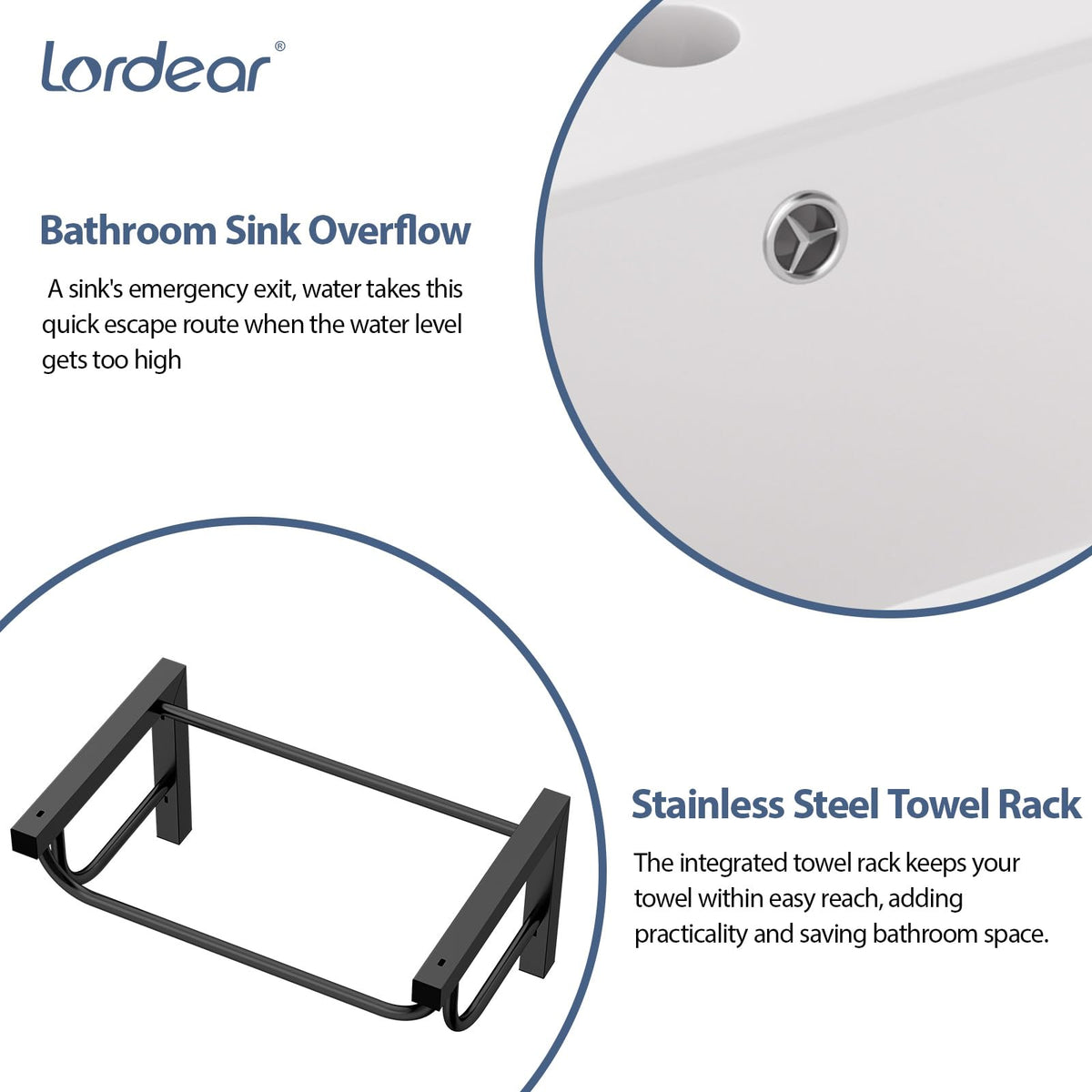 Lordear Wall Mount Bathroom Sink 21x12 Inch White Rectangle Sink with Overflow Porcelain Ceramic Floating Bathroom Vessel Sinks, Wall Hung Wash Hand Basin
