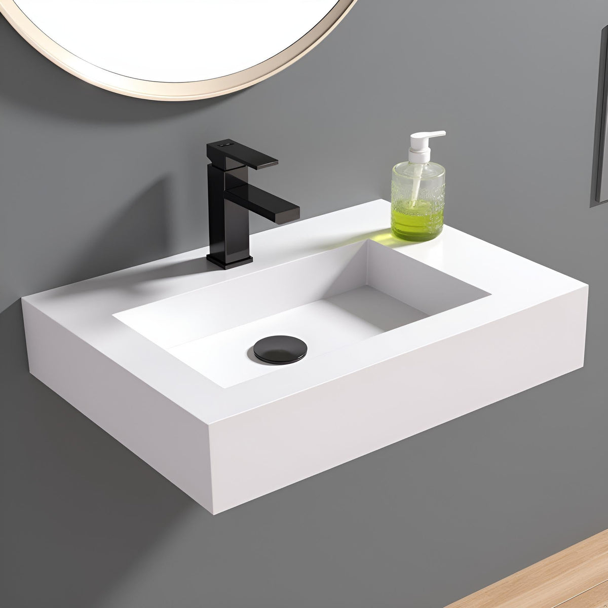 47" Wall Mount Sink, Artificial Stone Bathroom Sink, Single Hole