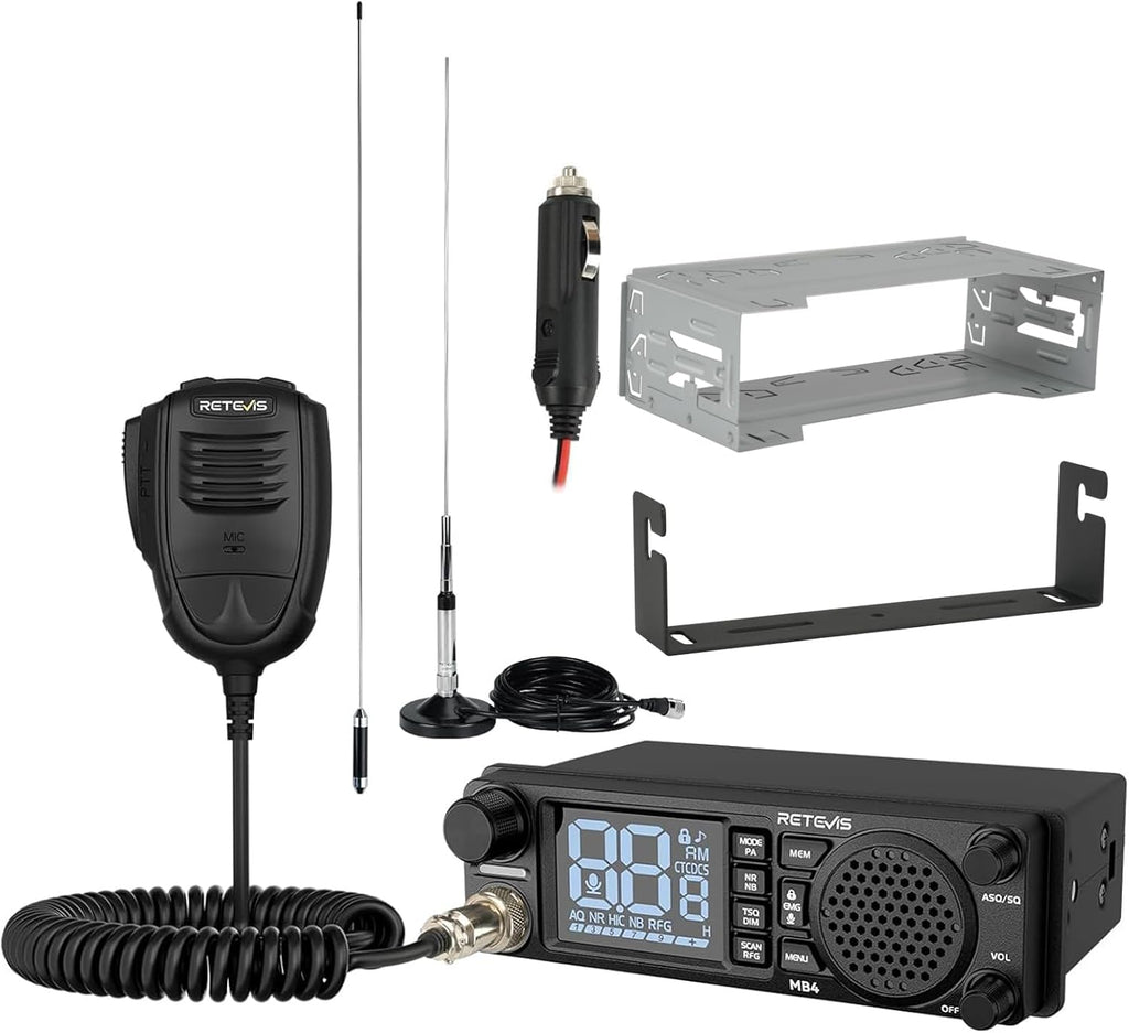 Retevis MB4 DIN Mount CB Radio kit with Antenna,External CB Speaker(1 Pack)