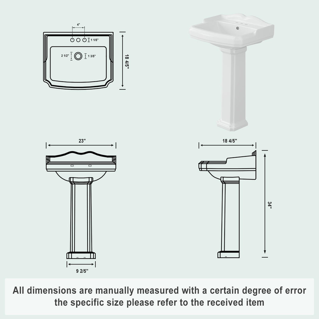 Garvee 20" W X 17" D W Bathroom Pedestal Sink, Pedestal Sink Combo