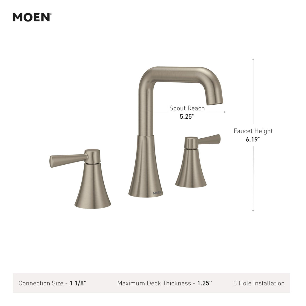 Moen Ronan Matte Black Double Bend Single Hole Modern Bathroom Sink Faucet with Optional Deckplate and Spring Loaded Drain Assembly, 84024BL