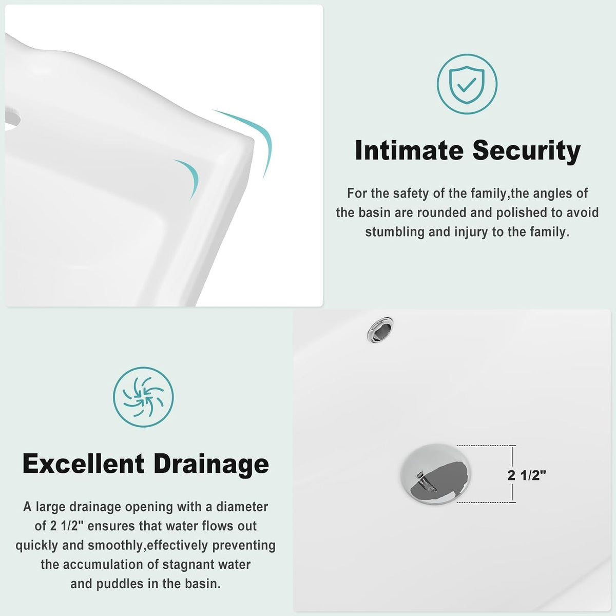 Senfot Square Classic Pedestal Sink, Bathroom Pedestal Sink 19 X 23 Inch White Ceramic Pedestal Bathroom Sink Freestanding Ceramic Sink With Single Hole