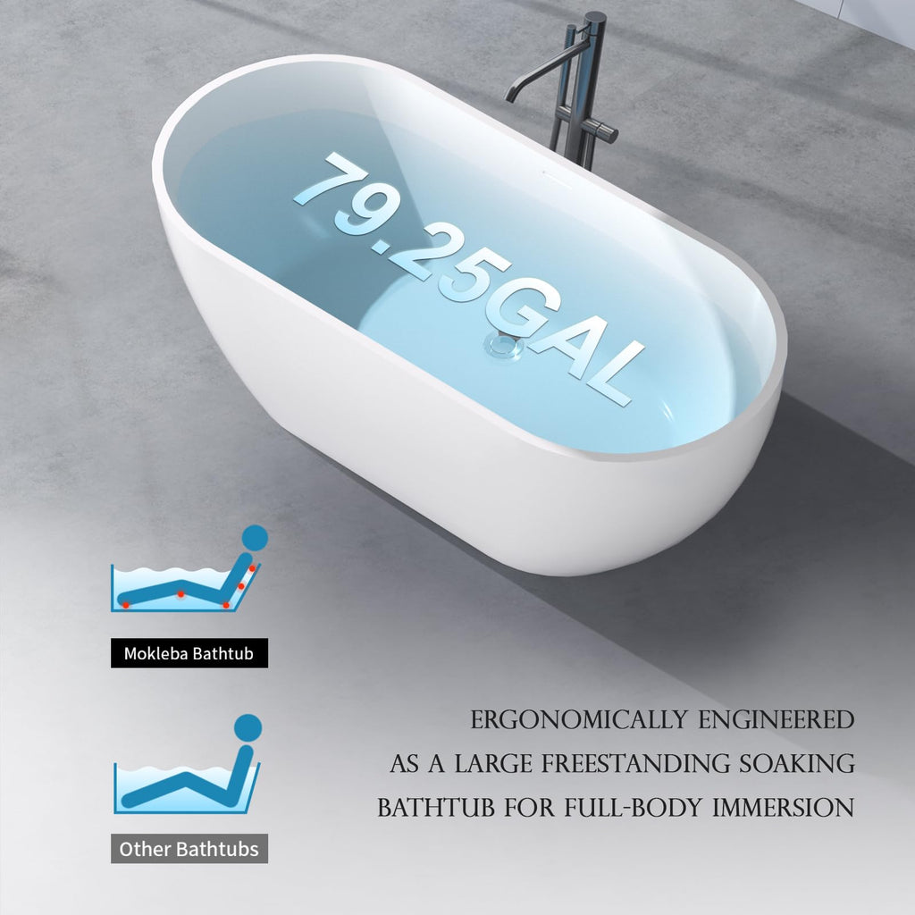 62" Lucite Acrylic Freestanding Bathtub, Double Slipper Soaking Tub