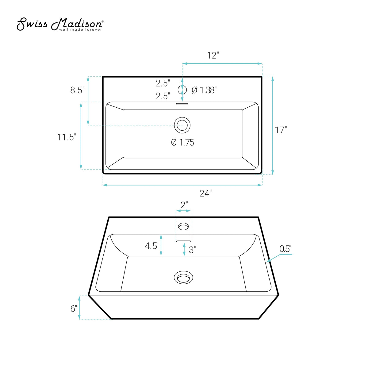 Claire 30" Rectangle Wall Mount Bathroom Sink in Glossy White