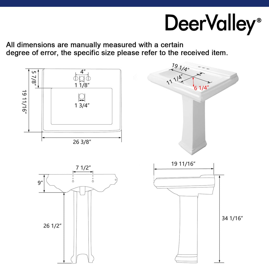 DeerValley Compact Bathroom Sink White 20"x17" Ceramic Sleek Basin DV-1P523