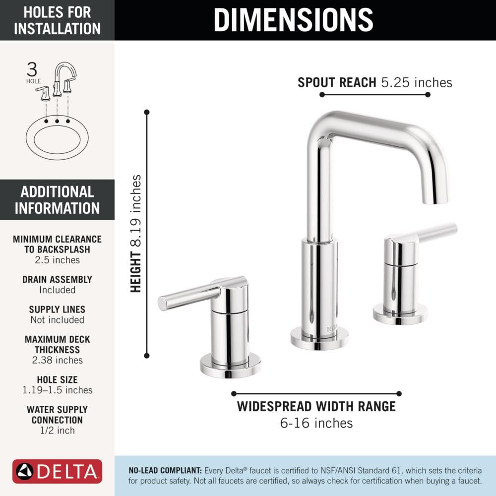 Delta Nicoli Brushed Gold Faucet 3 Hole, 8 Inch Widespread Bathroom Sink Faucet for Vanity, Push-Pop Drain Assembly, Champagne Bronze 35849LF-CZ
