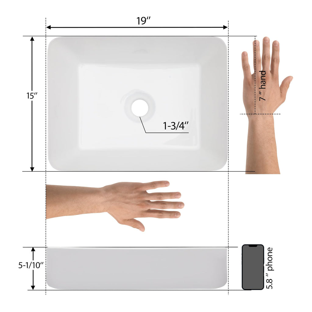 Mocoloo Bathroom Sink Undermount 22"x16" White Rectangle Porcelain Sink with Vertical Sides and Overflow Drain Under Counter Mount Ceramic Lavatory Vanity Sinks for Bathroom Interior Size 19 x 13