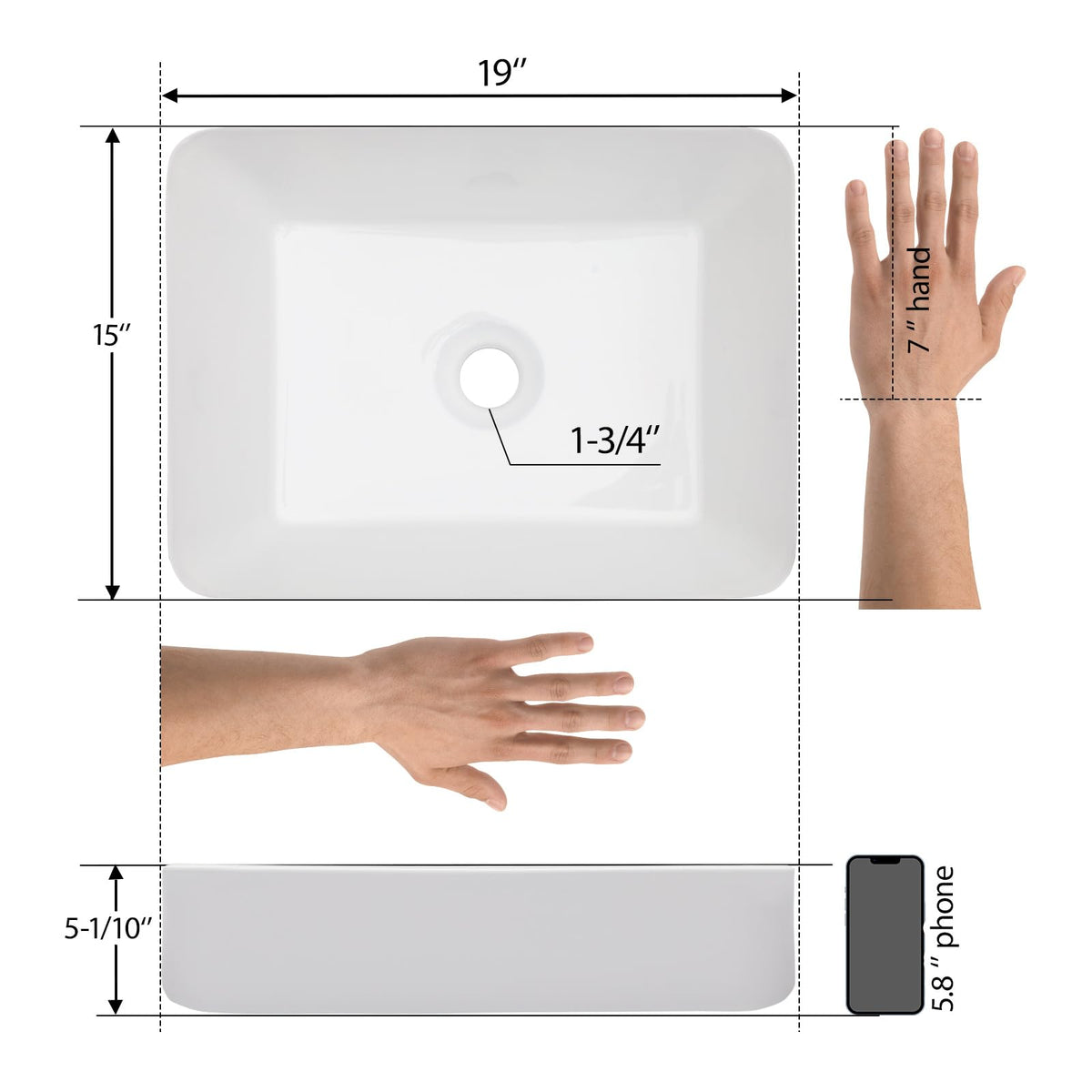 Mocoloo Bathroom Sink Undermount 22"x16" White Rectangle Porcelain Sink with Vertical Sides and Overflow Drain Under Counter Mount Ceramic Lavatory Vanity Sinks for Bathroom Interior Size 19 x 13