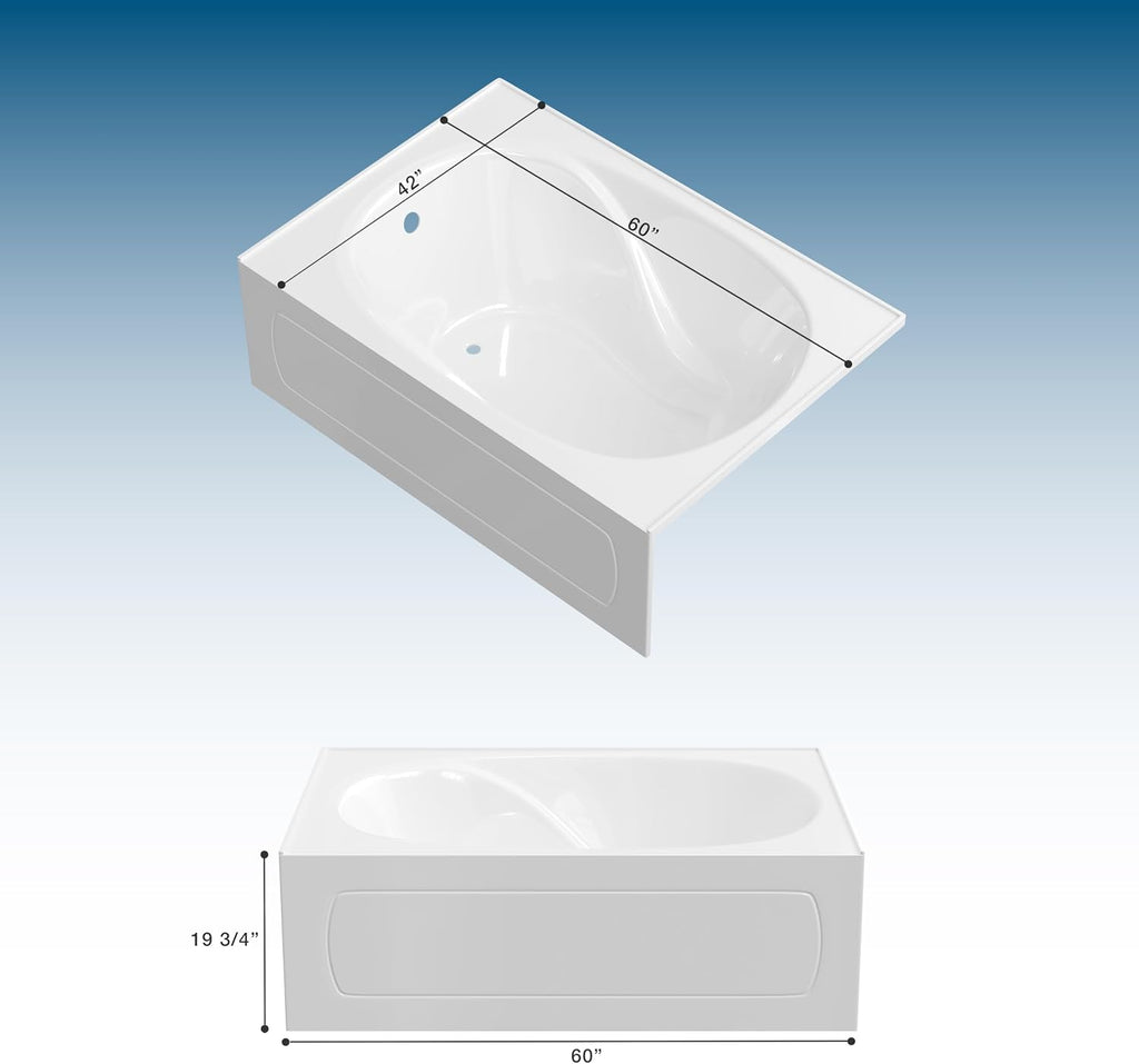 PROFLO PFS6042A Lansford 60" x 42" Drop In Acrylic Soaking Tub with Reversible Drain and Overflow - White