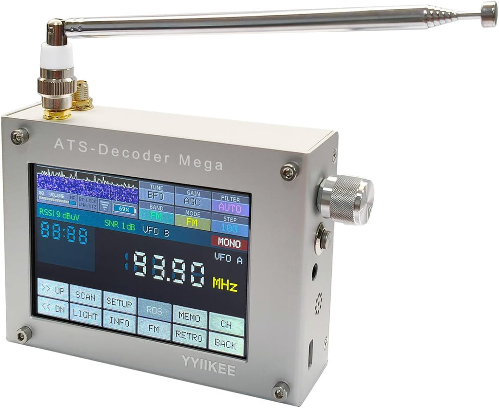 Upgraded ATS-Decoder Mega SDR Radio Receiver 4" Touch Color Screen SI4735D60 High-Sensitivity Chip AM FM SYNC SSB CW DIGI Built-in 4000mAh Battery Aluminum Alloy Housing, Stereo Speakers