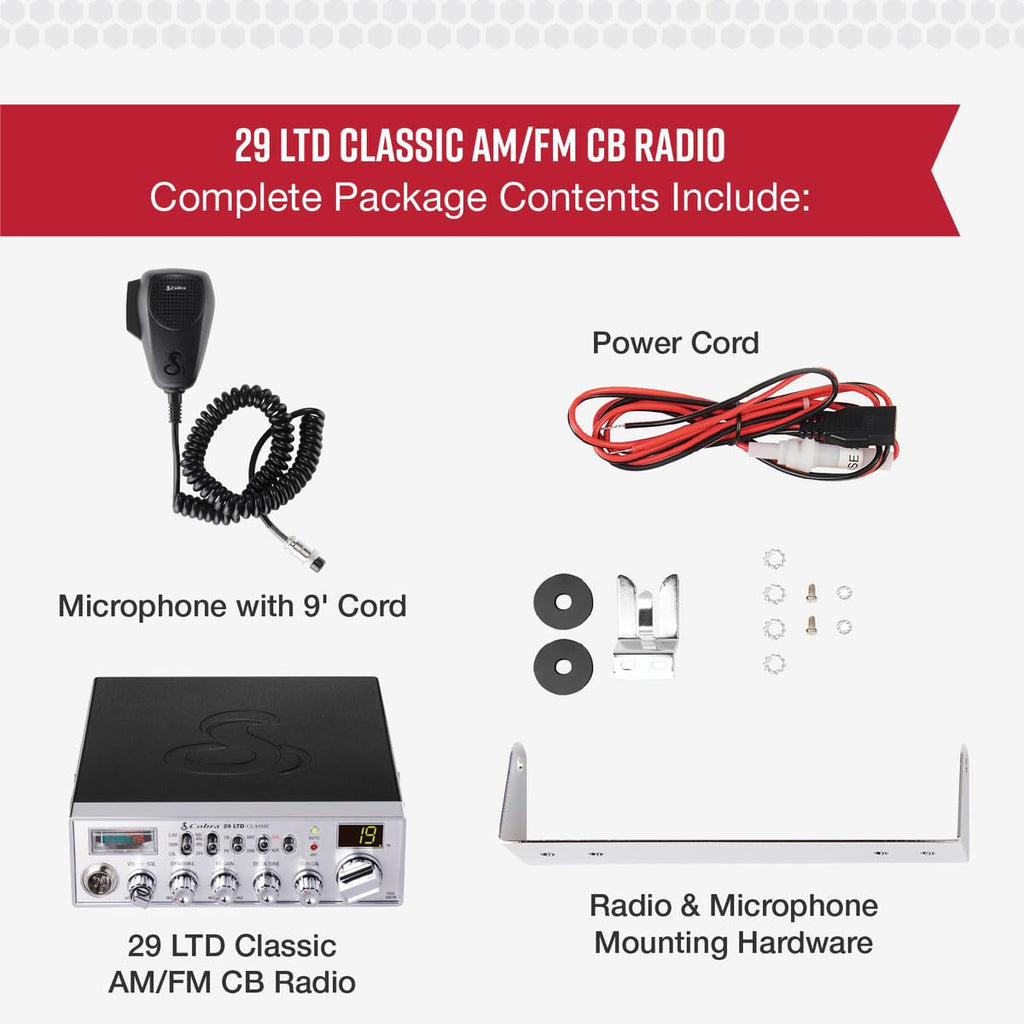 Cobra 29 LTD Chrome AM/FM Professional CB Radio - Easy to Operate, Emergency Radio, Instant Channel 9, 4-Watt Output, Full 40 Channels, Adjustable Receiver and SWR Calibration, Chrome