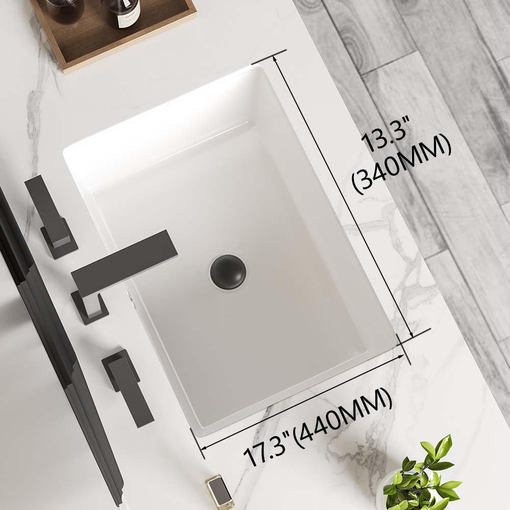 18in Undermount Bathroom Sink Rectangular, 18.1" x 13.8" Vessel Sink Rectrangle Undermount Bathroom Sink White Ceramic Lavatory Vanity Vessel Sink with Overflow