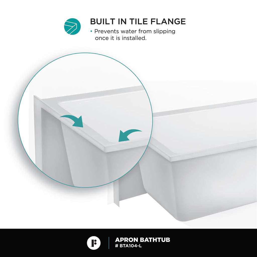 Fine Fixtures Acrylic, Fiberglass Alcove Soaking Bathtub with Integral Apron Front in Glossy White - Right Hand Drain, 72" x 32"