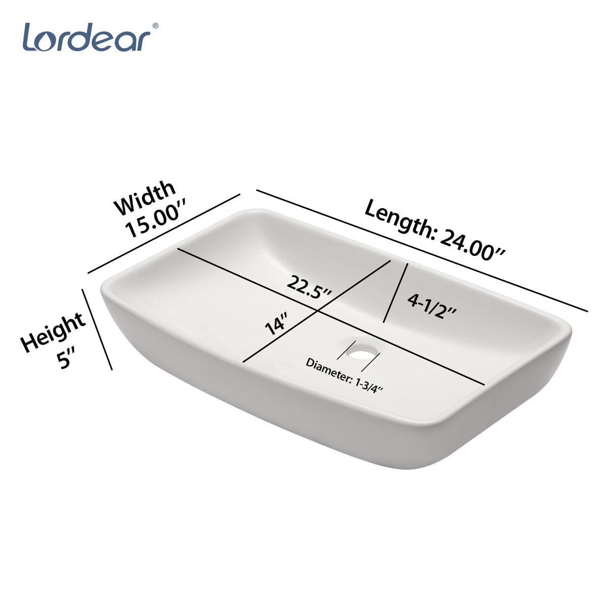 Bathroom Vessel Sink 19"x15" Rectangle Sink Above Counter White Porcelain Ceramic Modern Vanity Sink Art Basin with Faucet Hole
