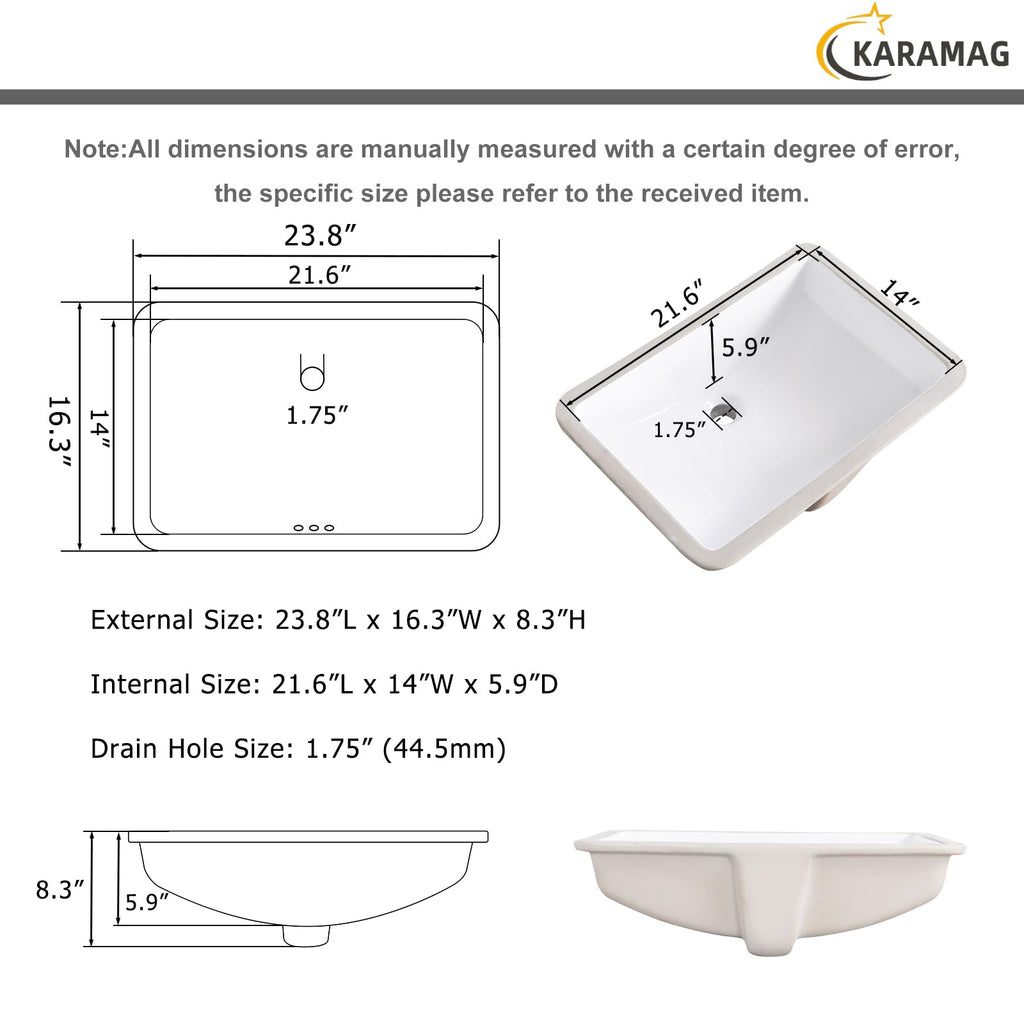 27 Inch Undermount Bathroom Sink with Overflow Rectangle Sinks