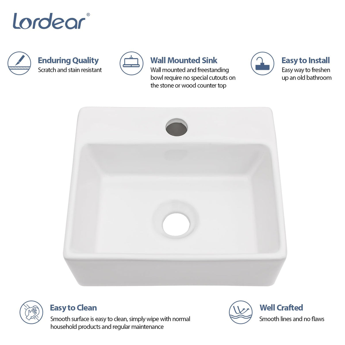 Lordear Wall Mount Bathroom Sink 21x12 Inch White Rectangle Sink with Overflow Porcelain Ceramic Floating Bathroom Vessel Sinks, Wall Hung Wash Hand Basin
