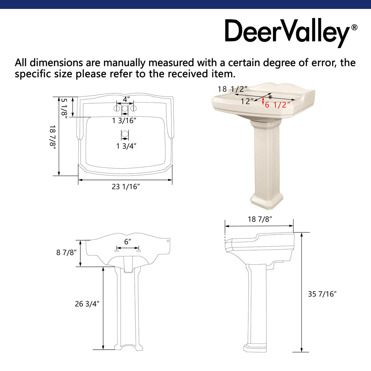 DeerValley Compact Bathroom Sink White 20"x17" Ceramic Sleek Basin DV-1P523
