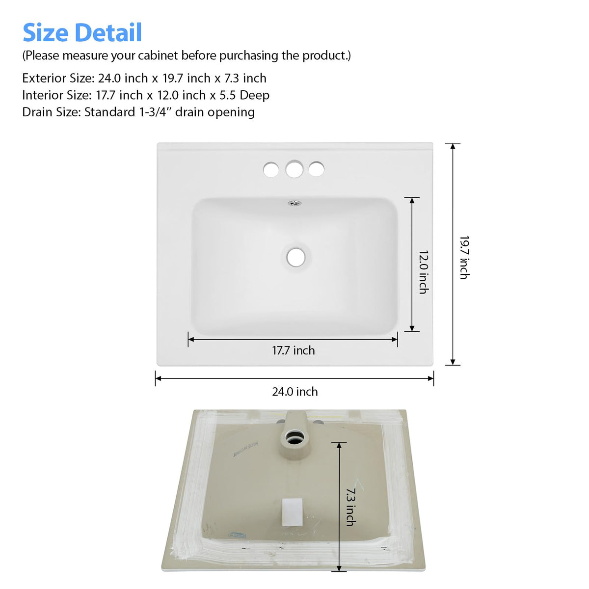 Lordear 17x12 Inch Undermount Bathroom Sink (Installation Size: 15"x10") Vanity Small Sinks Rectangle Pure White Porcelain Ceramic Bath Lavatory Vanity Sink Basin with Overflow