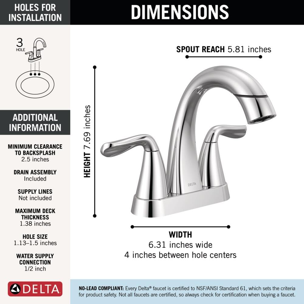 Delta Arvo Centerset Bathroom Faucet, Brushed Nickel 2-Handle Bathroom Faucet, Delta Bathroom Sink Faucet, Brushed Nickel 3-Hole Bathroom Faucet, Spotshield Stainless 25840LF-SS