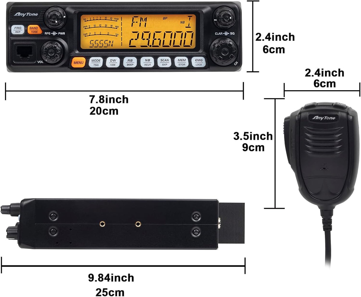 AnyTone AT-5555N II 10 Meter Radio Mobile Transceiver for Truck, AM/FM/SSB with CTCSS/DCS, 28.000-29.700 MHz, AM 60W / FM 50W / SSB 60W PEP