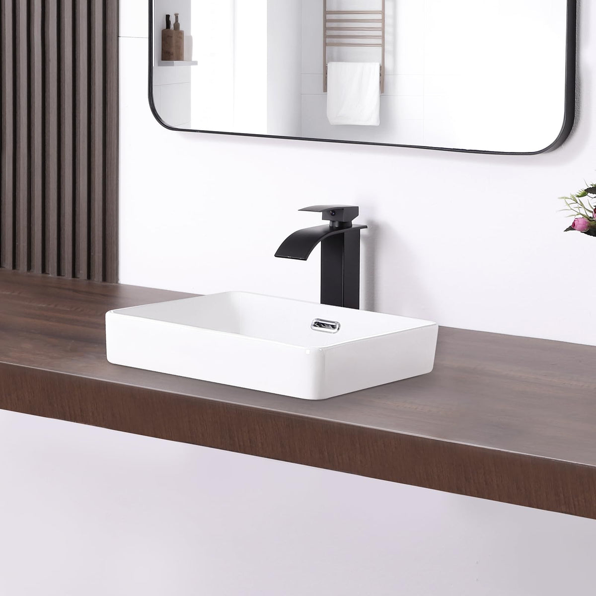 19 Inch Drop In Bathroom Vessel Sink with Overflow Rectangle White