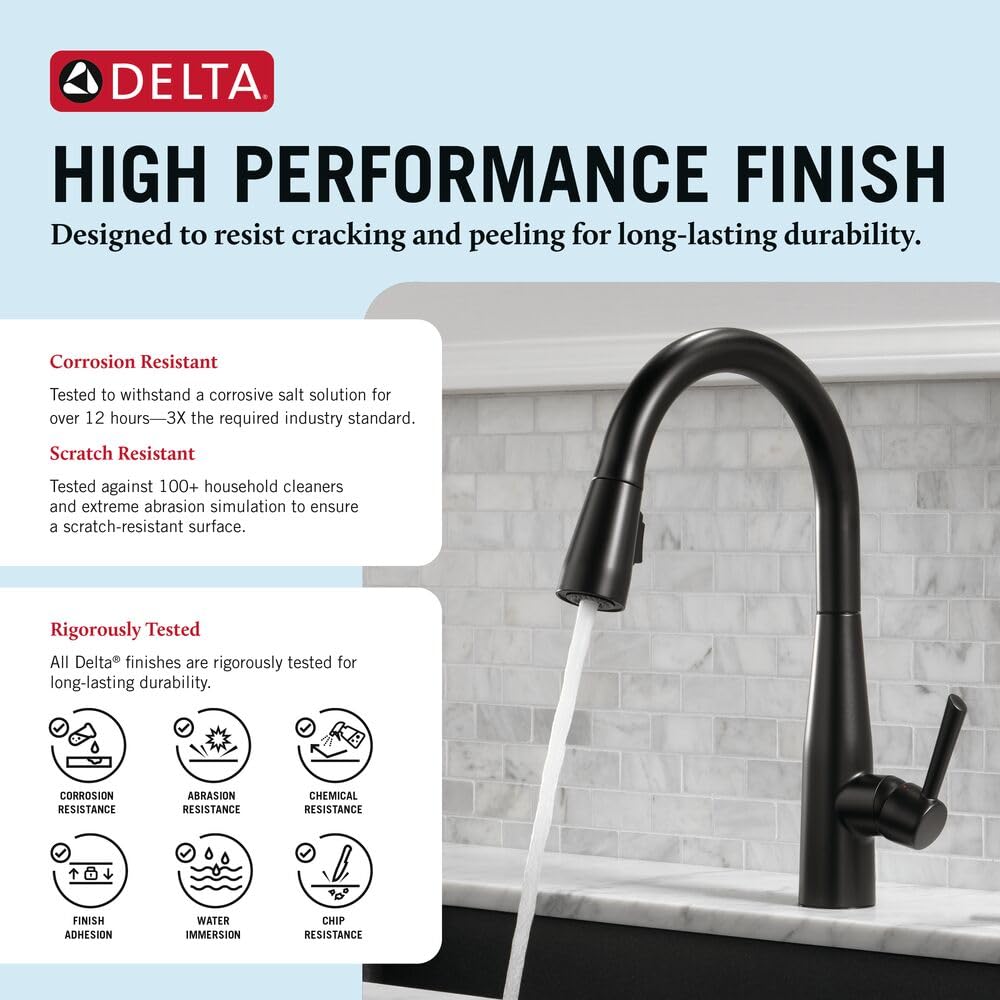 Delta Essa Brushed Nickel Kitchen Faucet with Pull Down Sprayer, Modern Single Hole Kitchen Sink Faucet, Single Handle, Arctic Stainless 9113-AR-DST