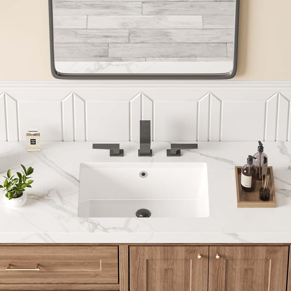 18in Undermount Bathroom Sink Rectangular, 18.1" x 13.8" Vessel Sink Rectrangle Undermount Bathroom Sink White Ceramic Lavatory Vanity Vessel Sink with Overflow