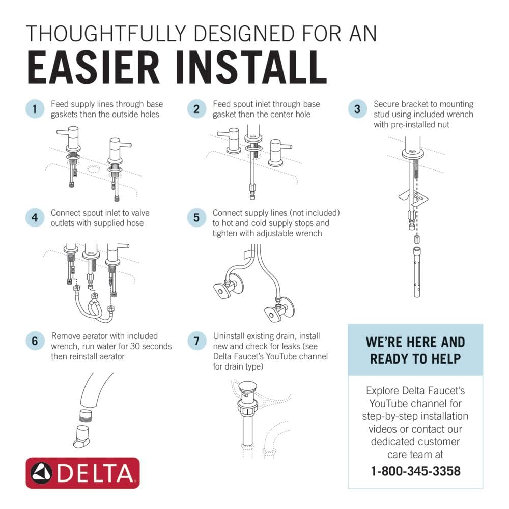Delta Roe Brushed Gold Bathroom Faucet 3 Hole, 8 Inch Widespread Bathroom Sink Faucet for Vanity, Push-Pop Drain Assembly, Brushed Gold 35985LF-GB