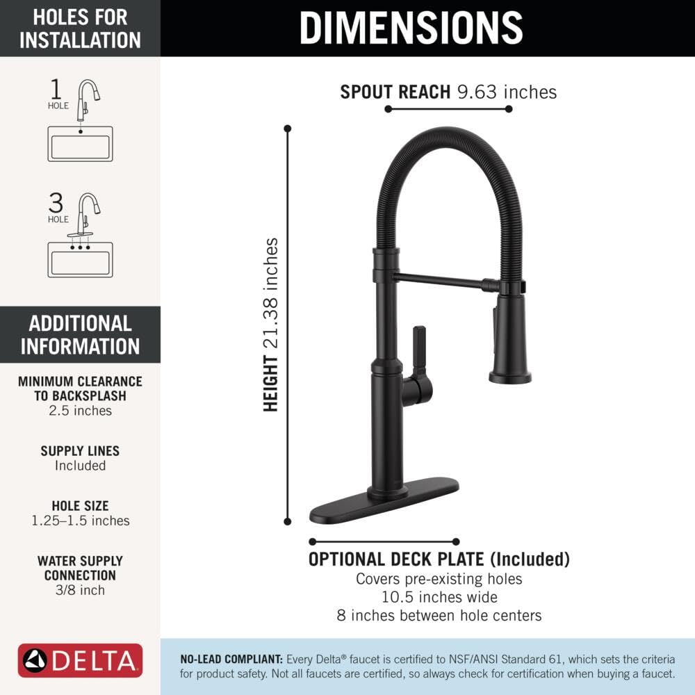 Delta Faucet Rhett Pro Commercial Style Kitchen Faucet with Pull Down Sprayer, Gold Commercial Kitchen Faucet, Spring Kitchen Faucet, Delta Kitchen Sink Faucet, Champagne Bronze 18829-CZ-DST