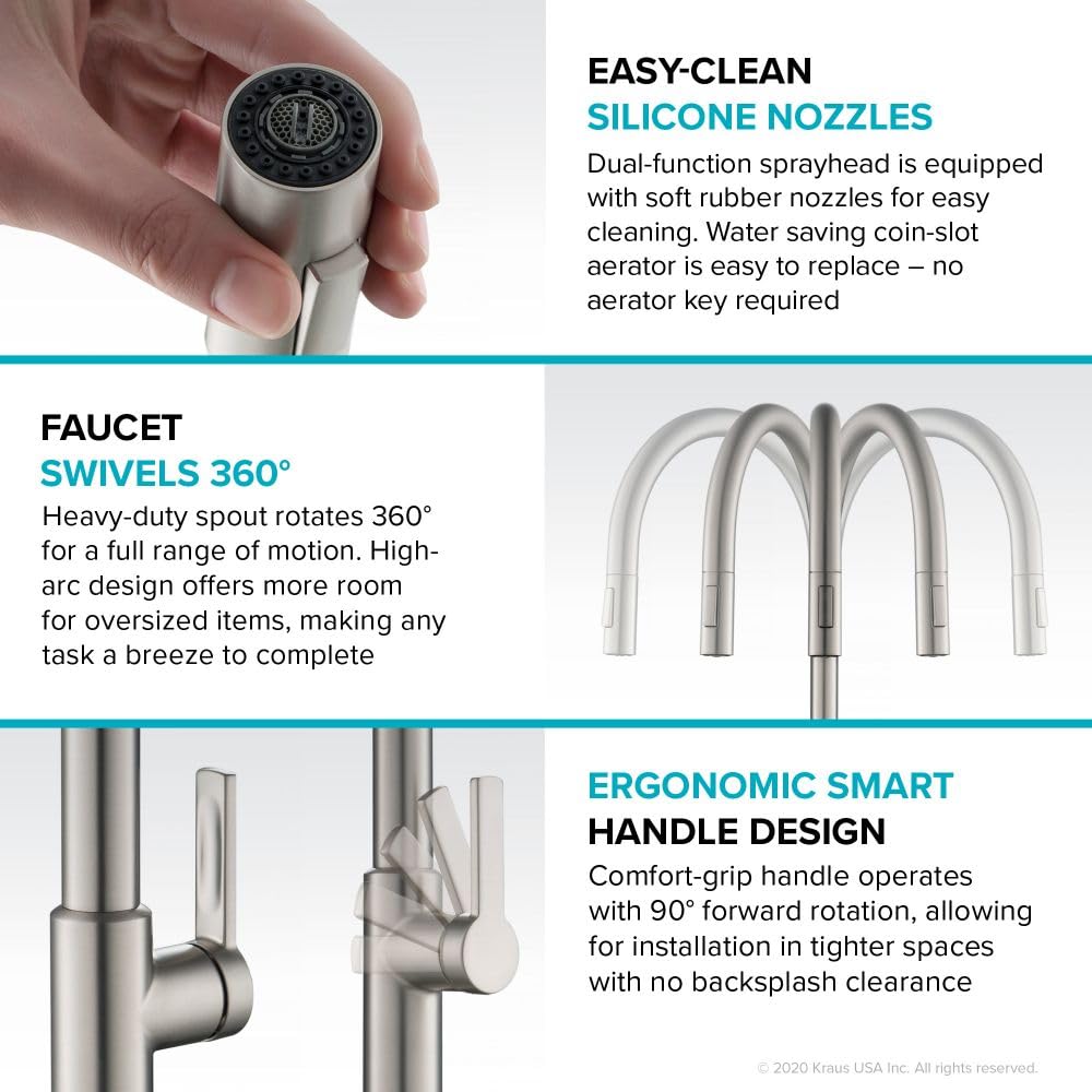 KRAUS Spot Free Stainless Steel Pull Down Kitchen Faucet KPF-2820SFS
