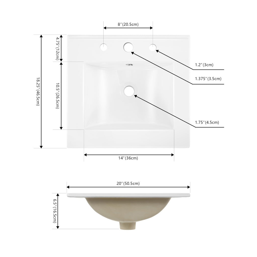 JONATHAN Y Ancillary 30" Bathroom 3-Hole Sink Top, White