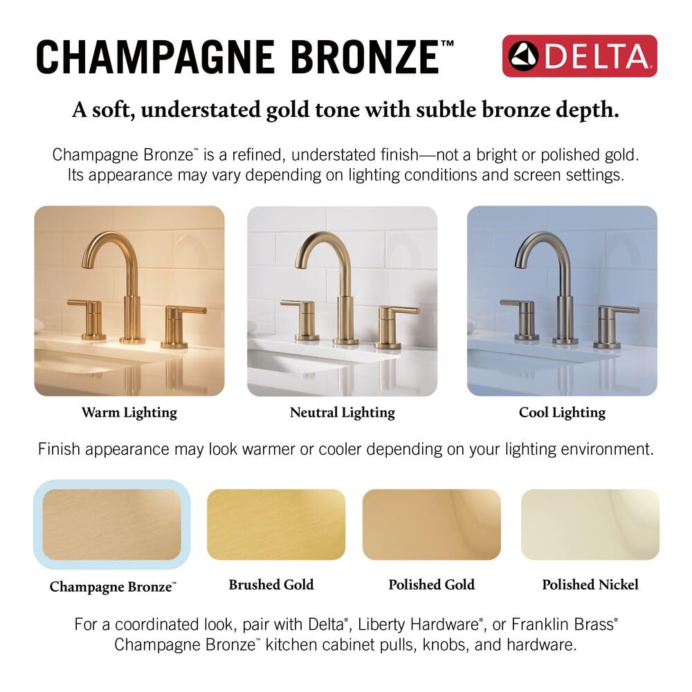 Delta Nicoli Brushed Gold Faucet 3 Hole, 8 Inch Widespread Bathroom Sink Faucet for Vanity, Push-Pop Drain Assembly, Champagne Bronze 35749LF-CZ