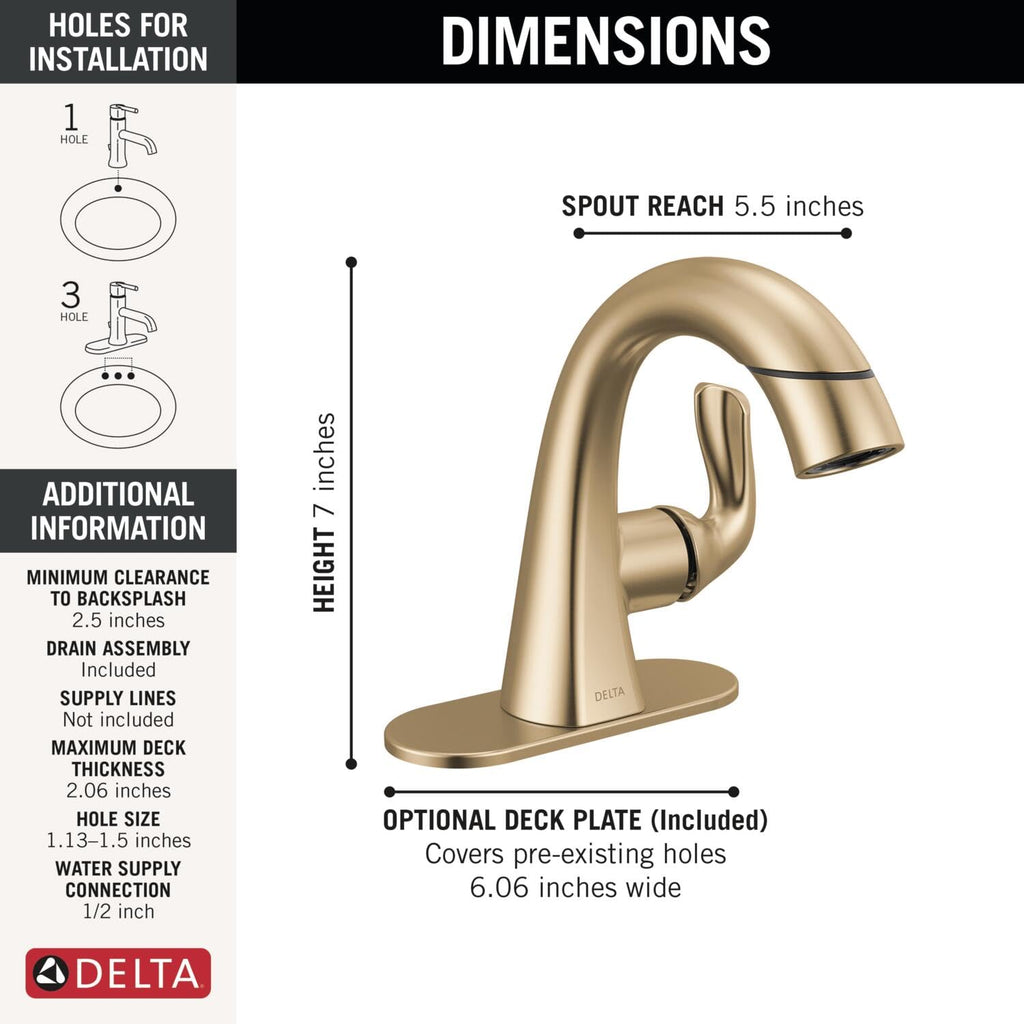 Delta Arvo Brushed Nickel Bathroom Faucet 1 Hole, Single Hole Bathroom Sink Faucet for Vanity, Push-Pop Drain Assembly, Spotshield Stainless 15840LF-SP