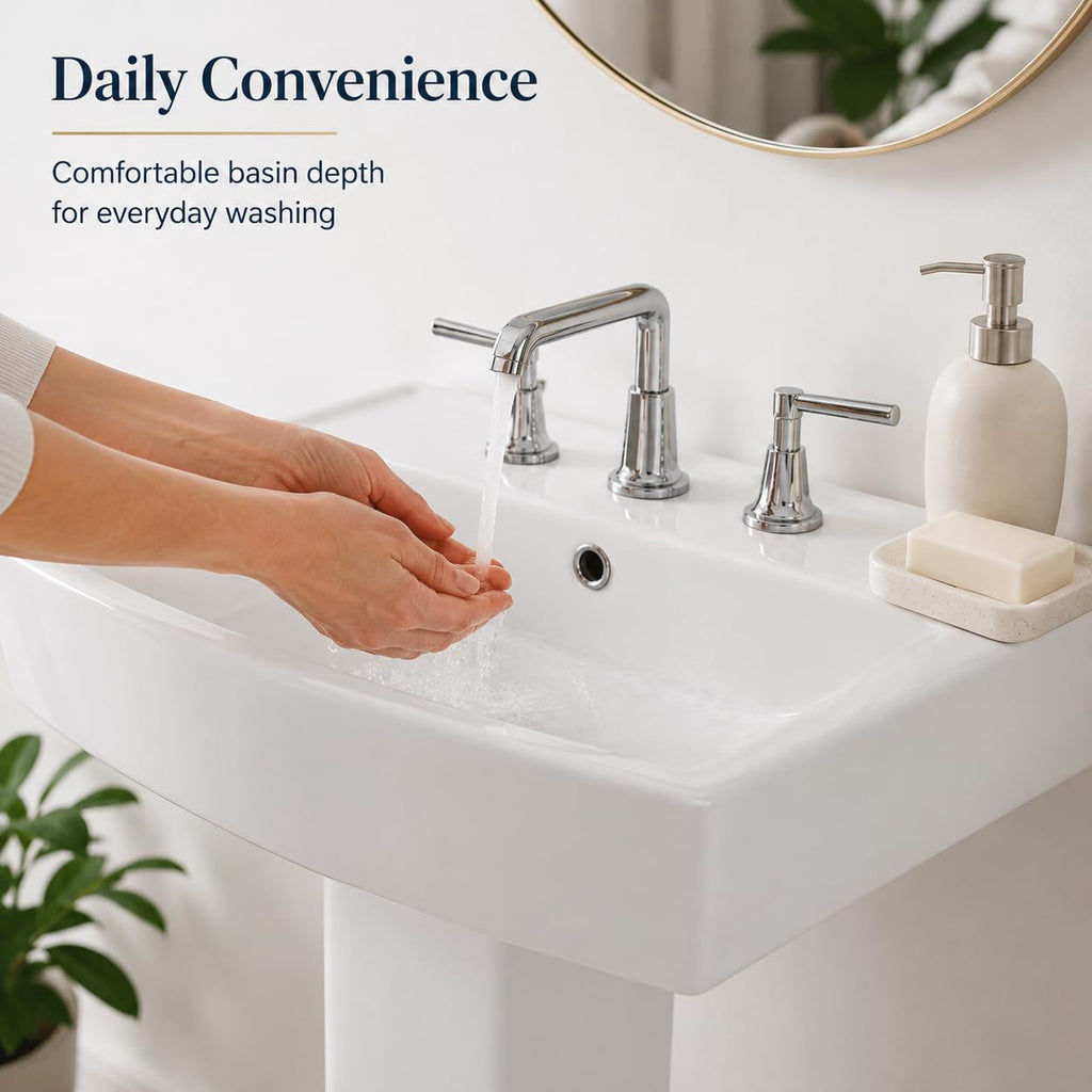 Garvee White Ceramic Pedestal Bathroom Sink, Single Hole Freestanding Basin